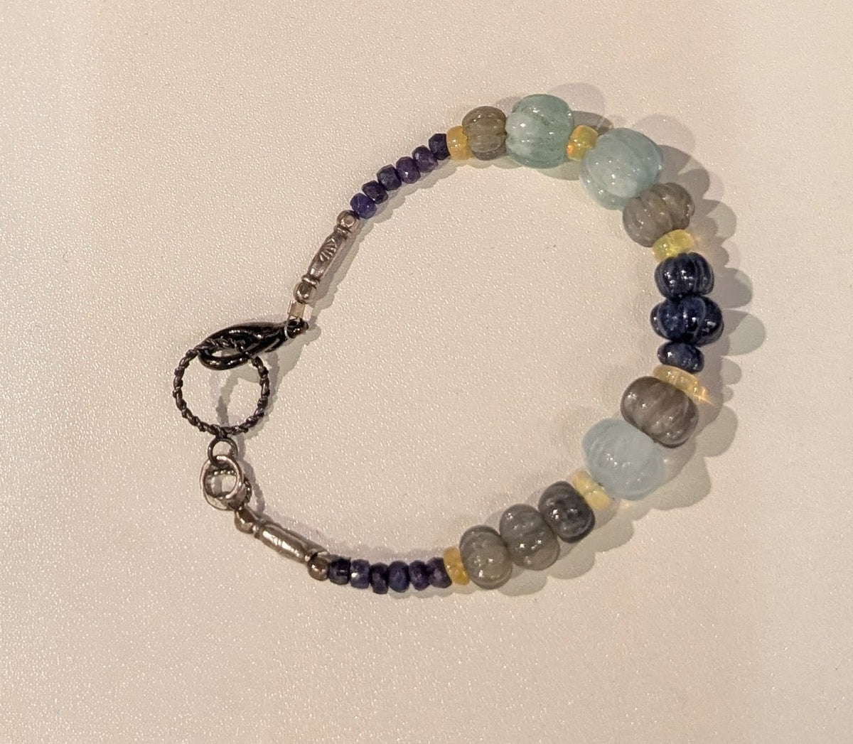 Sapphire, Opal, Aquamarine, and Sterling Silver Bracelet
