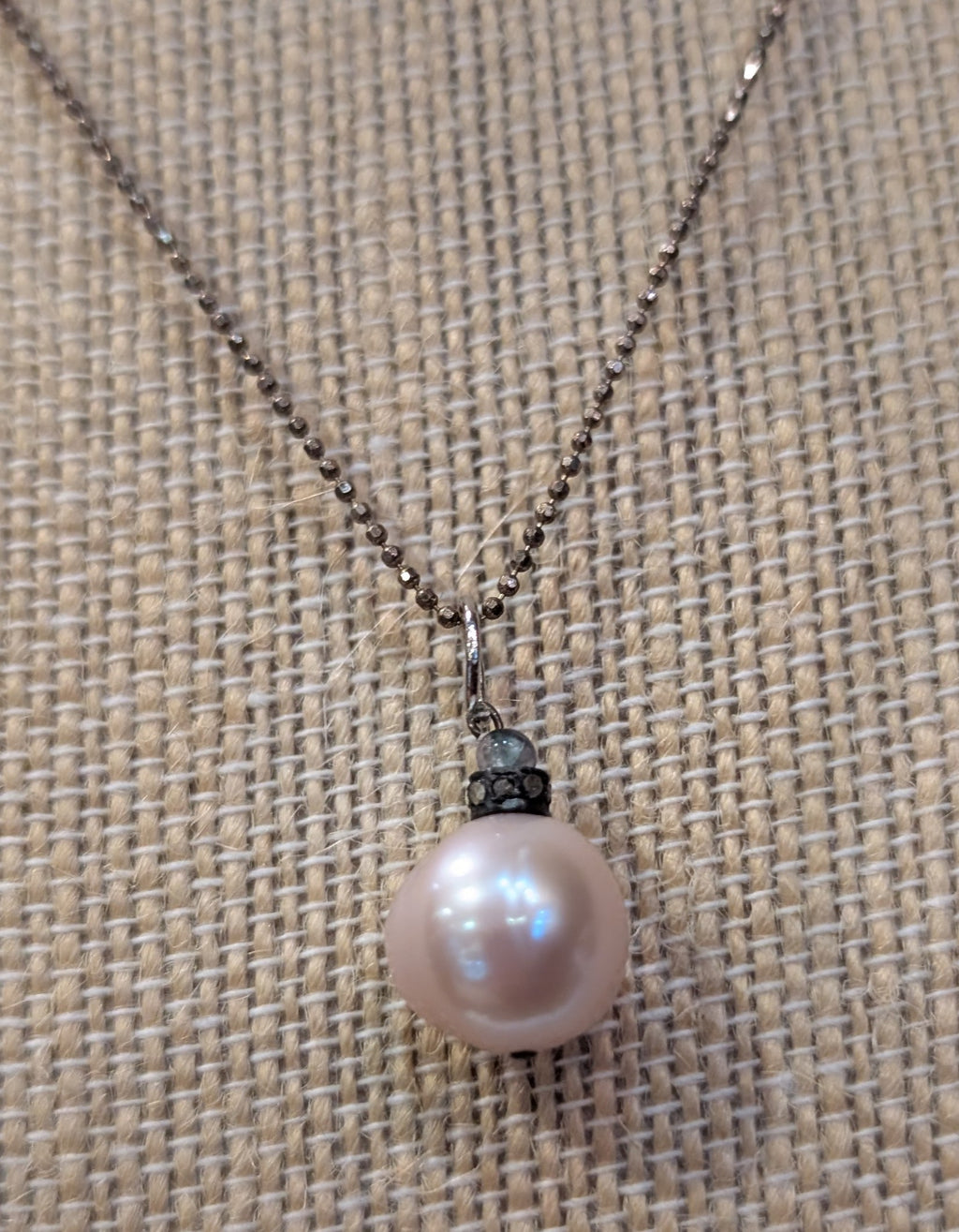 Pearl, diamond, and sterling silver 18"necklace