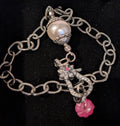 Diamond, Ruby, and Mauve Pearl Sterling Silver Bracelet